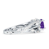 Round Engagement Ring Split Shank Cubic Zirconia 925 Sterling Silver
