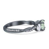 Three Stone Round Natural Green Amethyst Prasiolite Ring 925 Sterling Silver