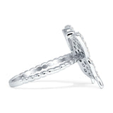 Beaded Band Milgrain Butterfly Finger Ring Cubic Zirconia 925 Sterling Silver