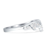 6.8mm Contour Curved Crown V-Band Chevron Ring Cubic Zirconia 925 Sterling Silver