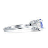 Three Stone Round Pear Teardrop Cubic Zirconia Trilogy Engagement Ring 925 Sterling Silver