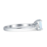 Three Stone Emerald Cut Solitaire Trio Ring Cubic Zirconia 925 Sterling Silver