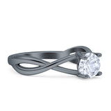 Solitaire Round Split Shank Ring Cubic Zirconia 925 Sterling Silver