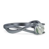 Solitaire Round Split Shank Ring Natural  Green Moss Agate 925 Sterling Silver