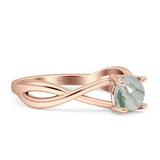 Solitaire Round Split Shank Ring Natural  Green Moss Agate 925 Sterling Silver