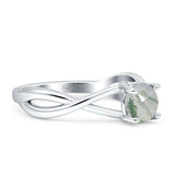 Solitaire Round Split Shank Ring Natural  Green Moss Agate 925 Sterling Silver