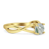 Solitaire Round Split Shank Ring Natural  Green Moss Agate 925 Sterling Silver