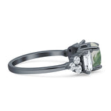 Three Stone Round Natural Green Moss Agate Vintage Style Ring 925 Sterling Silver