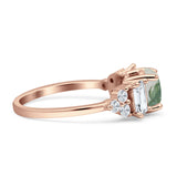 Three Stone Round Natural Green Moss Agate Vintage Style Ring 925 Sterling Silver