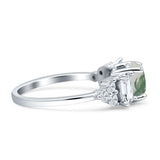 Three Stone Round Natural Green Moss Agate Vintage Style Ring 925 Sterling Silver