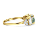 Three Stone Round Natural Green Moss Agate Vintage Style Ring 925 Sterling Silver
