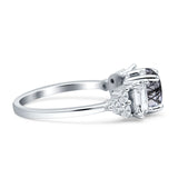 Three Stone Round Natural Rutilated Quartz Vintage Style Ring 925 Sterling Silver