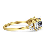 Three Stone Round Natural Rutilated Quartz Vintage Style Ring 925 Sterling Silver