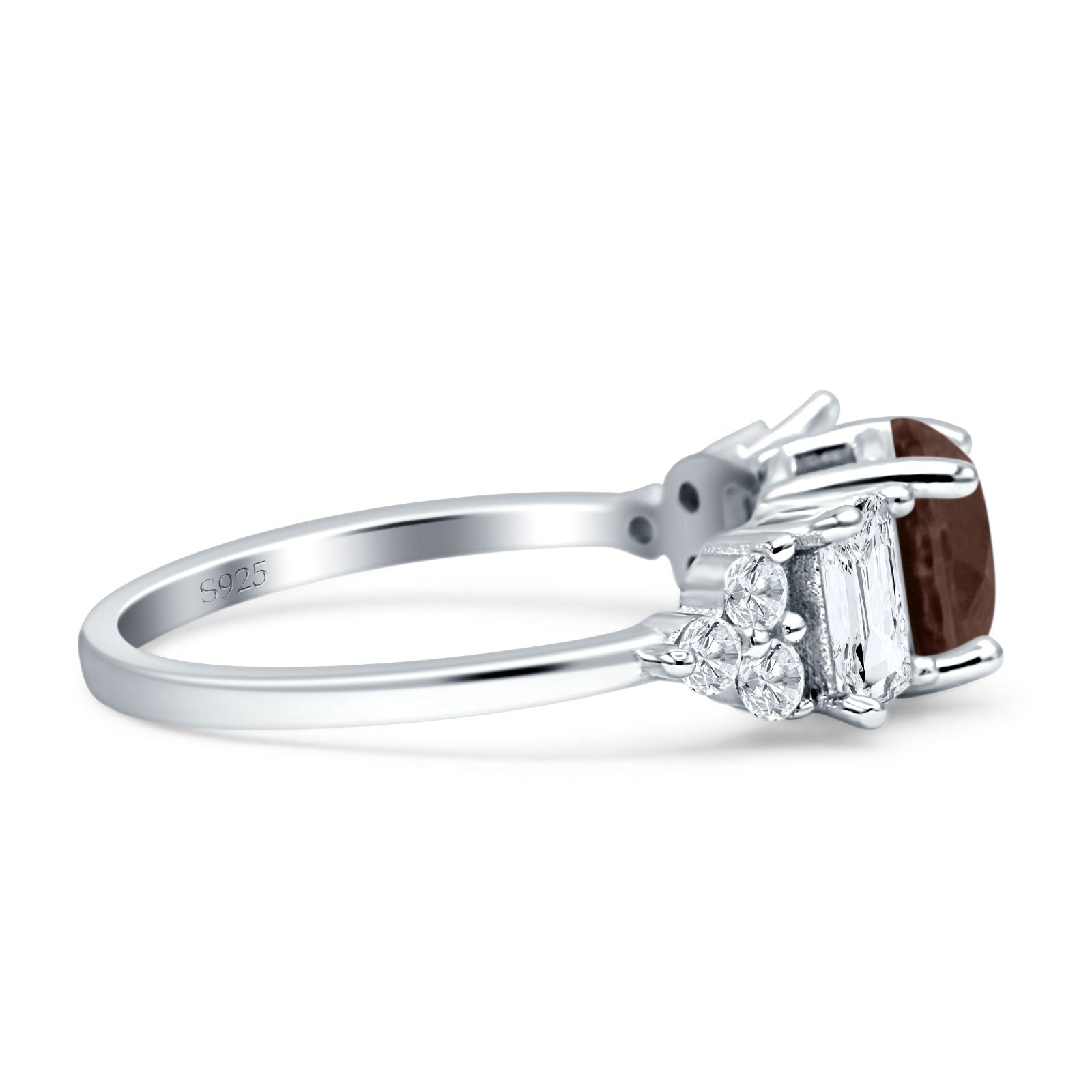 Three Stone Round Natural Chocolate Smoky Quartz Vintage Style Ring 925 Sterling Silver