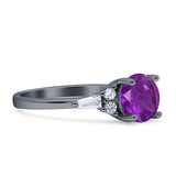 Round Vintage Style Ring Baguette Cubic Zirconia 925 Sterling Silver