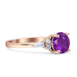 Round Vintage Style Ring Baguette Cubic Zirconia 925 Sterling Silver