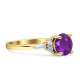 Round Vintage Style Ring Baguette Cubic Zirconia 925 Sterling Silver
