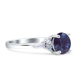 Round Lab Alexandrite Vintage Style Ring Baguette 925 Sterling Silver