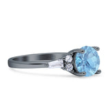 Round Natural Aquamarine Vintage Style Ring Baguette 925 Sterling Silver