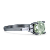 Round Natural Green Amethyst Prasiolite Vintage Style Ring Baguette 925 Sterling Silver