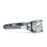 Round Natural Green Moss Agate Vintage Style Ring Baguette 925 Sterling Silver