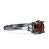Round Natural Chocolate Smoky Quartz Vintage Style Ring Baguette 925 Sterling Silver