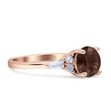 Round Natural Chocolate Smoky Quartz Vintage Style Ring Baguette 925 Sterling Silver