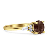 Round Natural Chocolate Smoky Quartz Vintage Style Ring Baguette 925 Sterling Silver