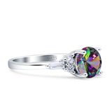 Round Vintage Style Ring Baguette Cubic Zirconia 925 Sterling Silver
