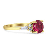 Round Vintage Style Ring Baguette Cubic Zirconia 925 Sterling Silver