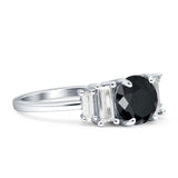 Round Graduating Baguette Cubic Zirconia Ring 925 Sterling Silver