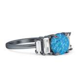 Round Graduating Baguette Cubic Zirconia Ring 925 Sterling Silver