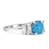 Round Graduating Baguette Cubic Zirconia Ring 925 Sterling Silver