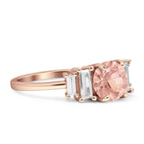 Round Graduating Baguette Cubic Zirconia Ring 925 Sterling Silver