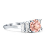Round Graduating Baguette Cubic Zirconia Ring 925 Sterling Silver