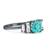 Round Graduating Baguette Cubic Zirconia Ring 925 Sterling Silver