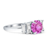 Round Graduating Baguette Cubic Zirconia Ring 925 Sterling Silver