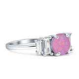 Round Graduating Baguette Cubic Zirconia Ring 925 Sterling Silver