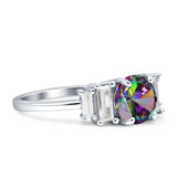 Round Graduating Baguette Cubic Zirconia Ring 925 Sterling Silver