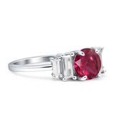 Round Graduating Baguette Cubic Zirconia Ring 925 Sterling Silver