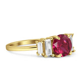 Round Graduating Baguette Cubic Zirconia Ring 925 Sterling Silver