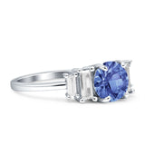 Round Graduating Baguette Cubic Zirconia Ring 925 Sterling Silver