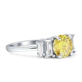 Round Graduating Baguette Cubic Zirconia Ring 925 Sterling Silver