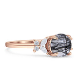 Art Deco Round Butterfly Ring Natural Rutilated Quartz 925 Sterling Silver