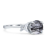 Art Deco Round Butterfly Ring Natural Rutilated Quartz 925 Sterling Silver