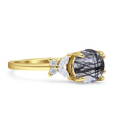 Art Deco Round Butterfly Ring Natural Rutilated Quartz 925 Sterling Silver