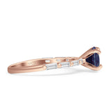 Solitaire Baguette Round Lab Alexandrite Engagement Ring 925 Sterling Silver