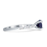 Solitaire Baguette Round Lab Alexandrite Engagement Ring 925 Sterling Silver
