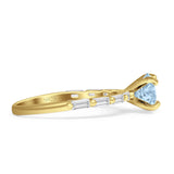 Solitaire Baguette Round Natural Aquamarine Engagement Ring 925 Sterling Silver