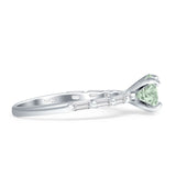 Solitaire Baguette Round Natural Green Amethyst Engagement Ring 925 Sterling Silver